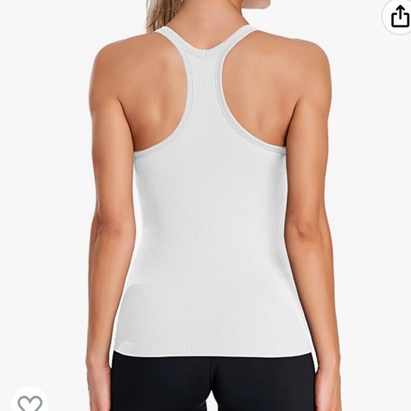 Ribbed Workout Tank Tops for Women with Built in Bra Tight Racerback Scoop Neck - Picture 5 of 12